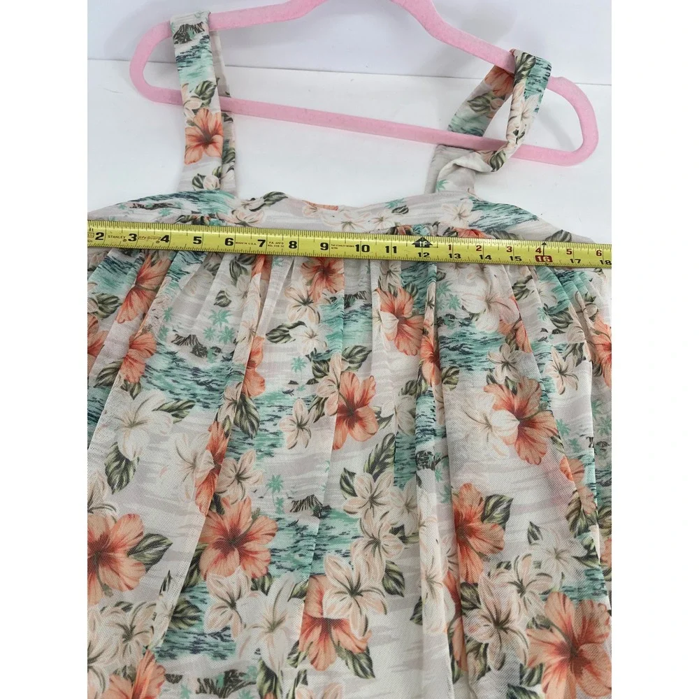Love Fire Floral Mini Dress Large‎ Tropical Hibiscus Tiered Summer Sleeveless